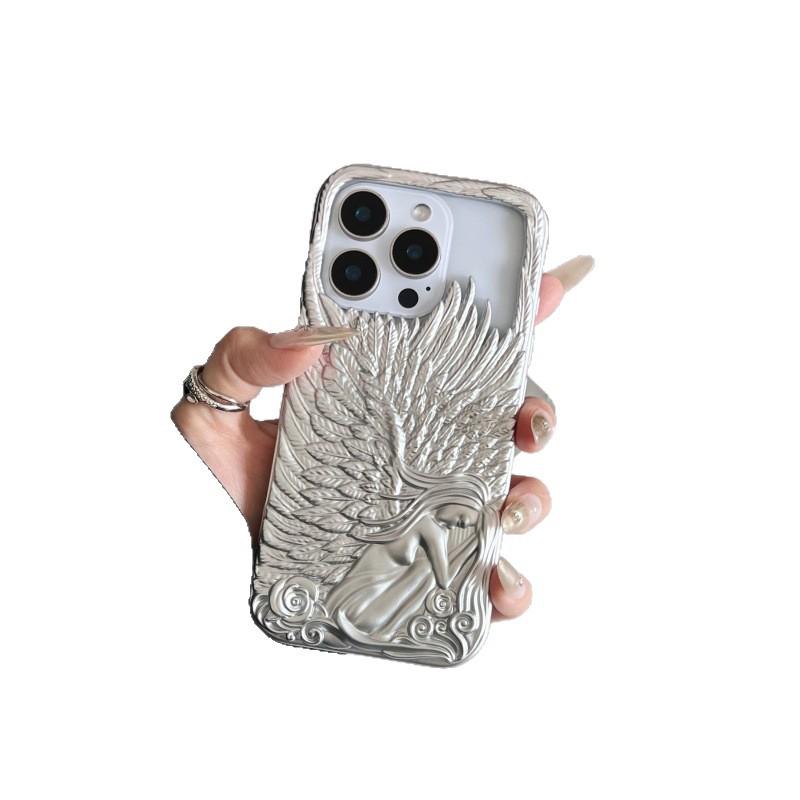 Trendige mattierte 3D-Engelsflügel Handyhülle für iPhone 17/16/15/14/13 Pro Max