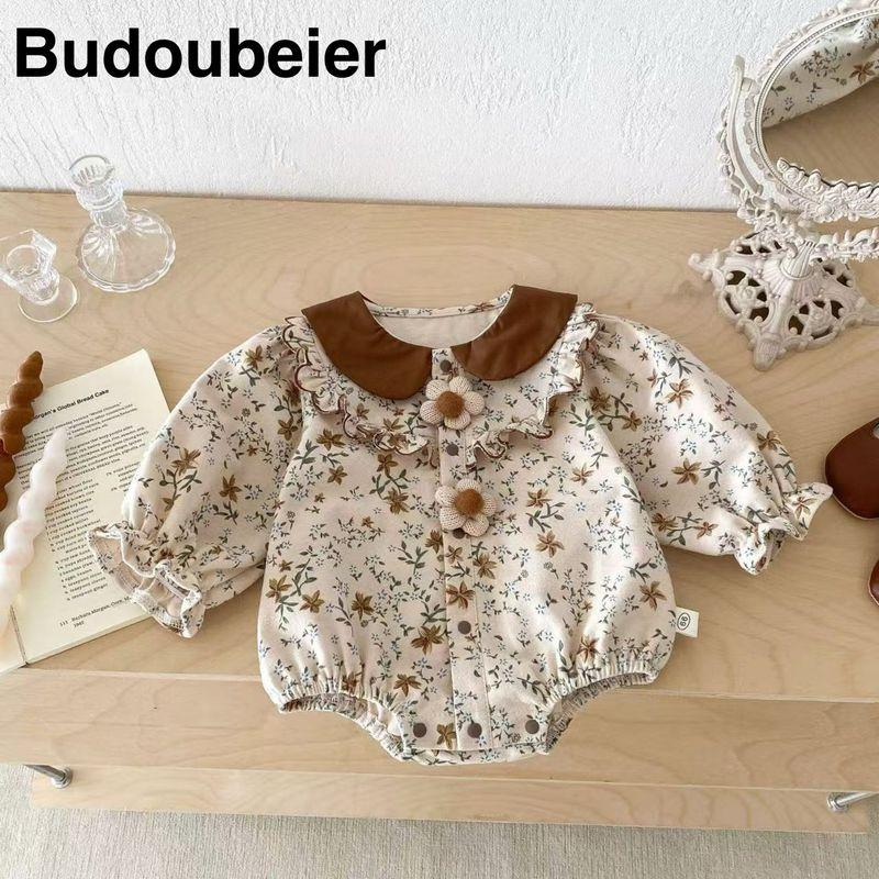 

British Baby Spring and Autumn Outfit, Floral Romper for Baby Girls, Full-Body Jumpsuit for Full Month and 100 Days Celebrations, Outdoor Wear Picture color 59 cm