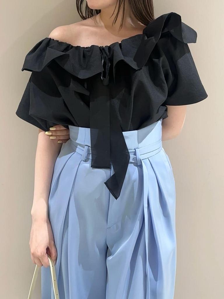 FRAY Tucked Volume Blouse Free Size I.D. Women's FWFB252108, Black,