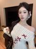 Bowknot Cold Shoulder Knit Top - Women's Slimming Autumn Chic with Long Sleeves