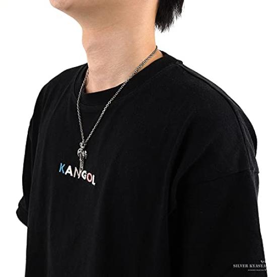 Silver 925 Sword Cross Crown Red Stone Azuki Chain Necklace Pendant Silver Silver Unique Men Metal Allergy Friendly [Silver KYASYA]