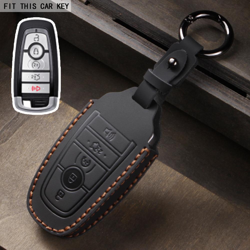 Fit for Ford Mustang Edge Explorer Focus F150 F250 F350 F550 Escape for Lincoln Mondeo 4 5 Buttons Leather Car Key Case