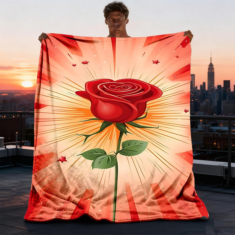1pc Rose, Valentine Outdoor Blanket - Soft Flannel Cozy for Travel & Camping - All-Season Warm Bed Cover, Machine Washable yy251229091