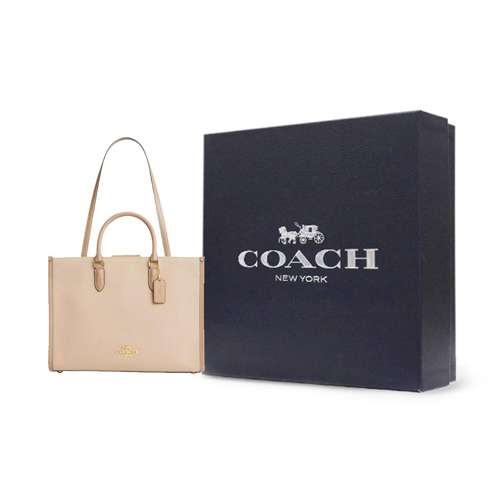 Coach Maggie 37 Gold Metal Logo Coated Canvas And Leather Tote Bag Women Tote Bags Natural CAK59-IMLG6