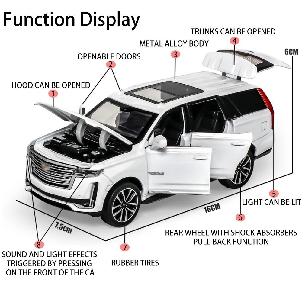 Model Samochodu 1/32 dla Cadillac Escalade Pojazd Terenowy Stop Odlewany Ciśnieniowo Pojazd Zabawka z Dźwiękiem i Światłem Pull Back Wielokolorowy