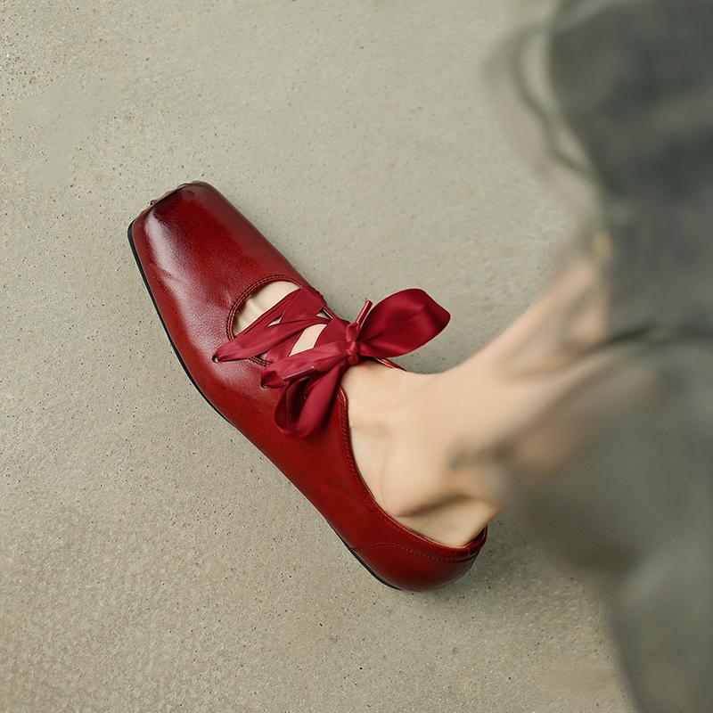 Mode 2025 Neue Frühling Damen Pumps Schuhe für Damen Eckige Zehenpartie Blockabsatzschuhe Niedriger Absatz Echtleder Slipper Retro Damen Pantoletten