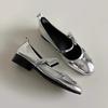 Sheepskin version~ bow-tied silver French single shoes women's flat-bottomed light-mouth Mary Jane shoes one-word buckle versatile small leather shoes