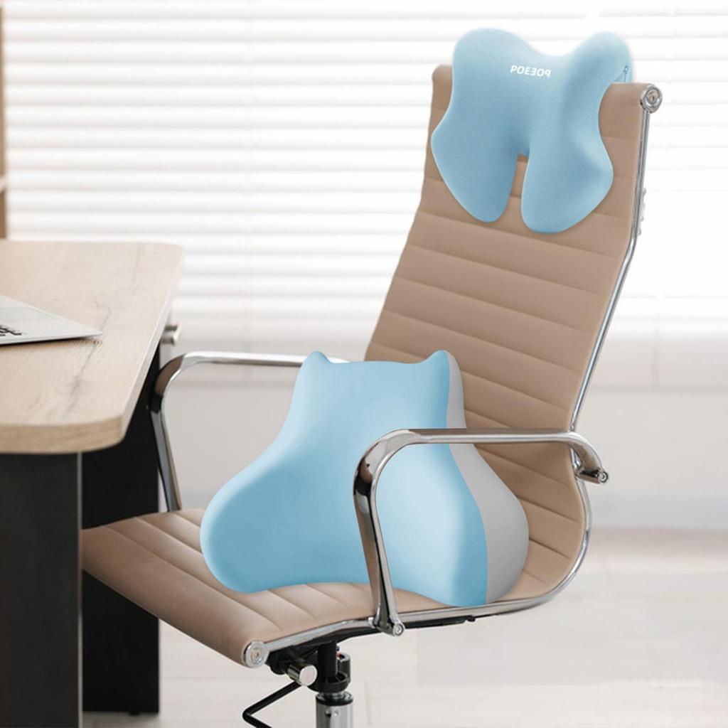 2 Stück Lendenstützkissen mit Kopfstützkissen Mehrzweck-Rückenpolster Stuhlkissen für Gaming-Stuhl Sofa Couch Reise Liegesessel