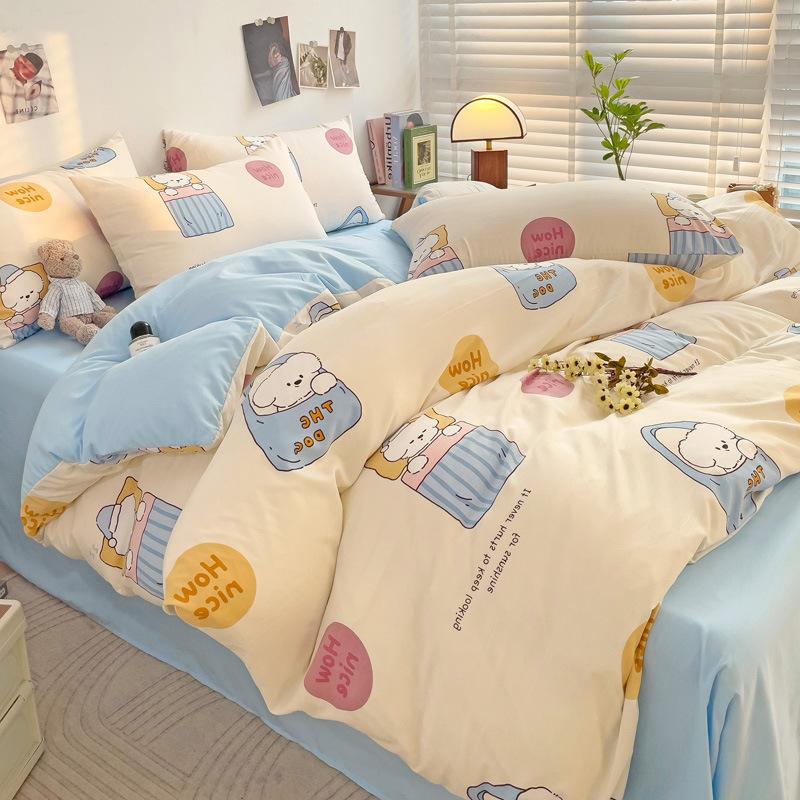 Small Fresh Washed Cotton Four-piece Set, Bedding Quilt Cover, Dormitory Single Bed Three-piece Set