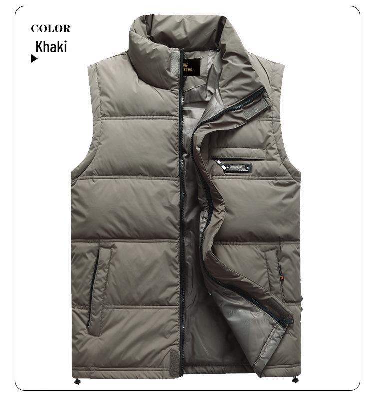 Classic Men's Plus Size Thickened Down Vest for Middle-aged & Elderly - Warm Sleeveless Stand Collar Jacket