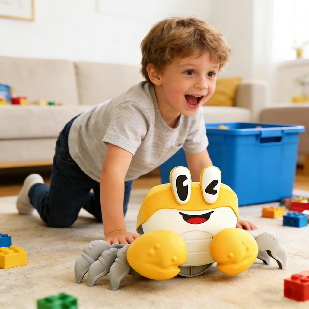 Електрична іграшка-краб для втечі, щоб малюки повзали, ходили та уникали перешкод. Іграшка зі звуком та світлом.