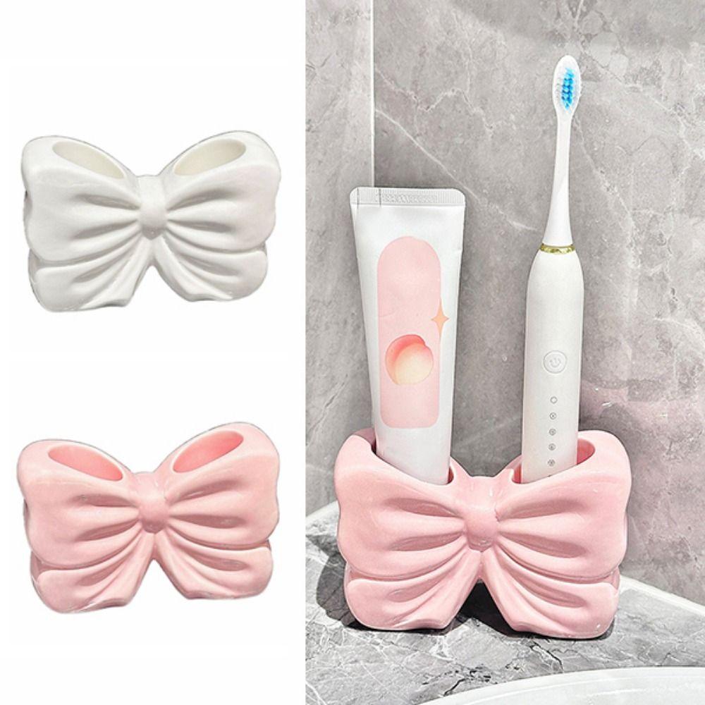 Bow Shaped Toothbrush Holder Creative Bathroom Toothbrush Stand Elegant Makeup Brush Rack Toilet