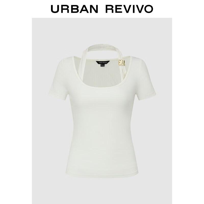 UR2026 Women s Faux Two-Piece Slim-Fit T-Shirt with Gold Buttons M