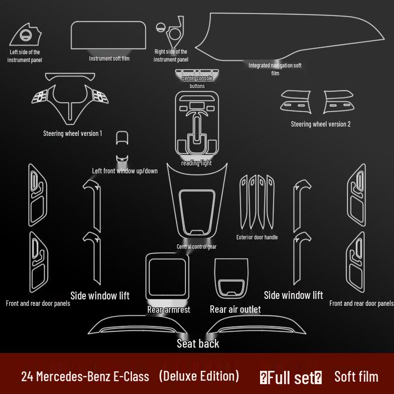 Compatible with 25 Mercedes-Benz E-Class E300L: center console screen protector, tempered glass screen protector, and dashboard protection film.