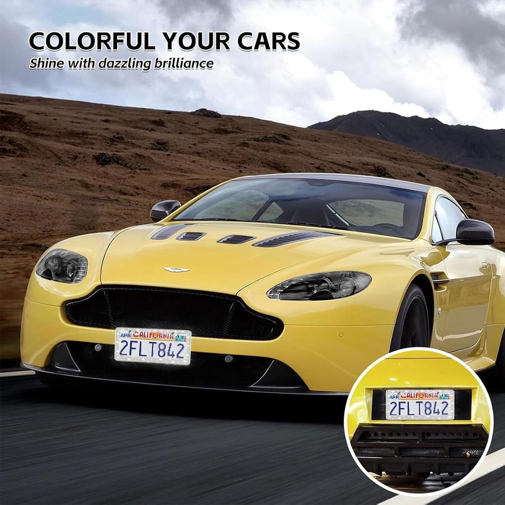 Bling Rhinestone License Plate Frame for Women 2PC, Sparkly Stainless Steel Frames & Over 1200 pcs Finest 14 Facets Black Glass Crystals Premium