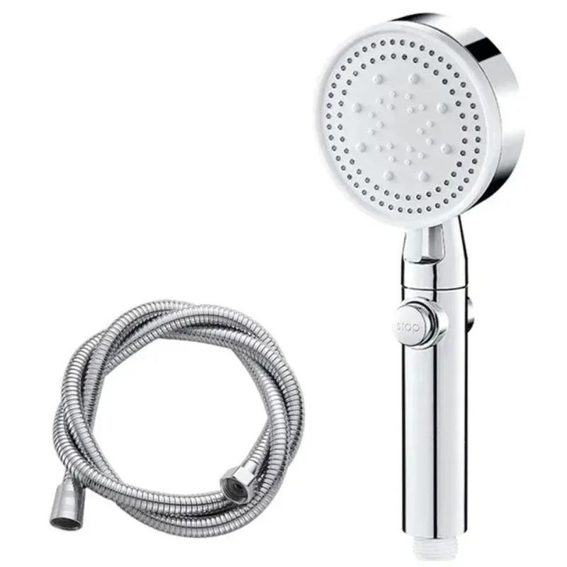 5 Adjustable Modes Shower Head High Pressure Bathroom Accessories Showerheads with Hose Water Saving One-Key Stop Spray Nozzle