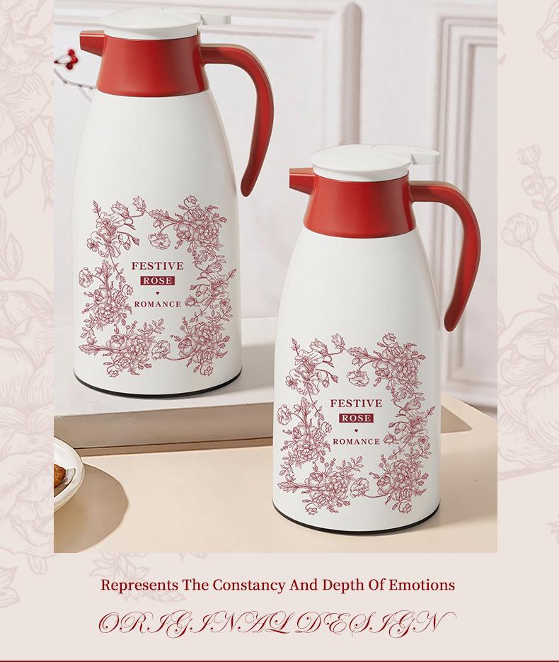 Large Insulated Red Wedding Dowry Thermos - Double Glass Liner for Hot Water