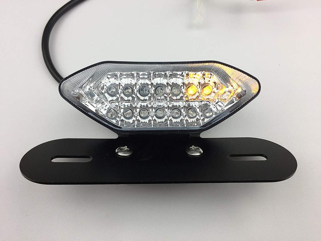 Karun Universal Motorcycle LED Tail Lamp with Turn Signal, Built-in Mini Moto License Plate Light with Stay (Clear)