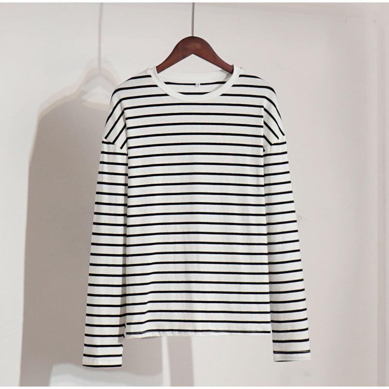 2025 Spring Autumn Long Sleeve Striped T-Shirts Women Basic Casual Tops Female Cozy Loose Cotton Tees T-Shirt New