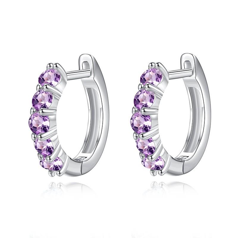 Elegant Geometric Stud Earrings Women Sterling With Natural Crystal Stones Fashion OL Style 925 Sterling Silver