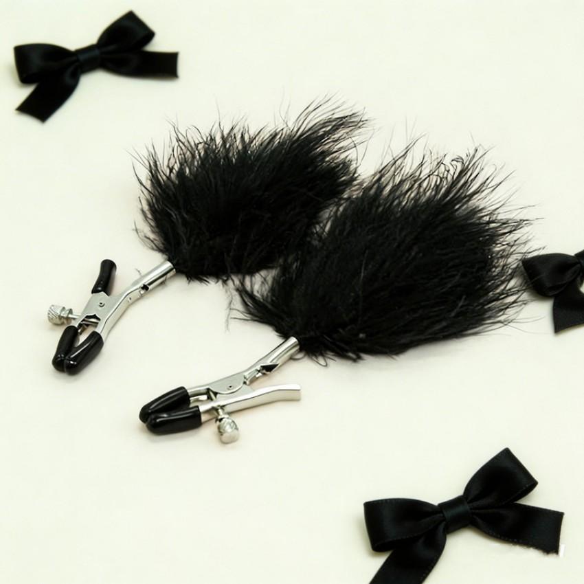 Adult Fun Feather Milk Clip Loosen Adjustable Female Nipple Massage SM Bondage Flirting Double Peak Clip Waterproof Sex Toys