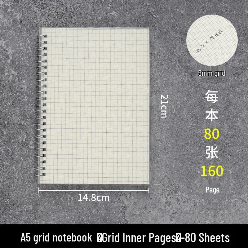 Creative Transparent Spiral Notebook - A6, A5, B5 Grid, Lined, Blank, Cornell Layouts