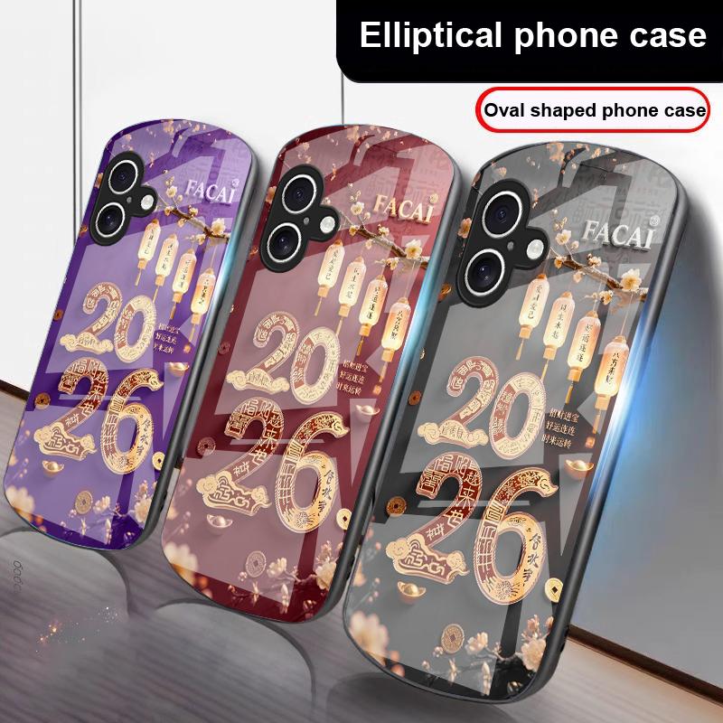Happy New Year, 2026 For iPhone 17 16 15 14 13 Plus 12 mini 11 Pro Max XR Xs Max X 7 8 6S 22 20 Elliptical glass phone case
