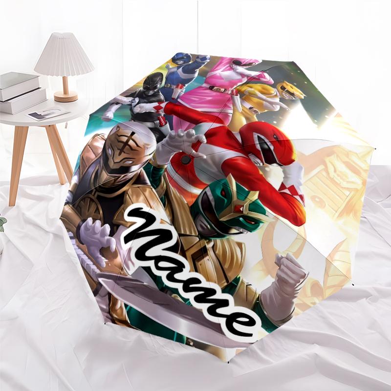 Personalized Name Mighty Morphin Power Rangers Print Umbrella - Automatic Open/Close, Eight-Rib Durable Frame, Automatic Folding Umbrella