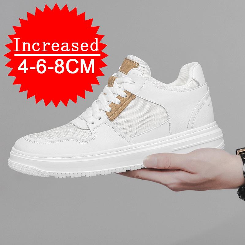 Outdoor Sneakers Spring New Men's Genuine Leather Lightweight Walking Shoes Trainers Invisible Inner Heightening Hollow Shoes