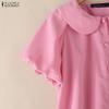 ZANZEA Women Casual Doll Collar Solid Color Short Sleeve Blouse