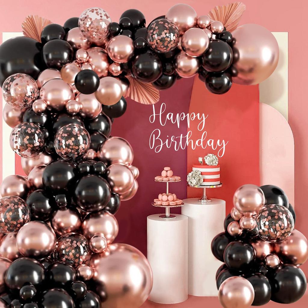 Black Metallic Rose Gold Balloon Garland Arch Kit Happy Birthday Party Decoration Adult Girl Wedding Party Confetti Ballons