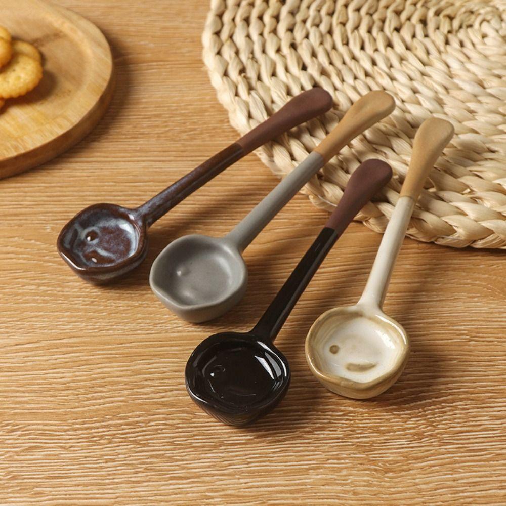 New Vintage Ceramic Spoon Handmade Long-Handle Coffee Scoop Coffee Whisk Afternoon Tea