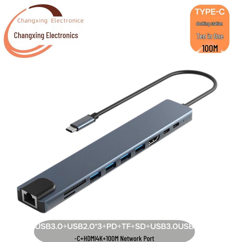 8-in-1 Type-C Hub: Multifunctional Card Reader & USB Network Expansion Dock