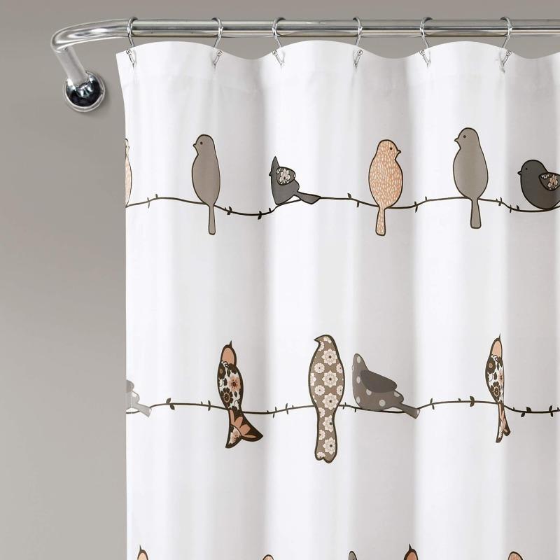 Rowley Birds Shower Curtain, 72” W x 72” L,Blush & Gray - Colorful Floral Bird Pattern - Whimsical & Playful Bird Shower Curtain