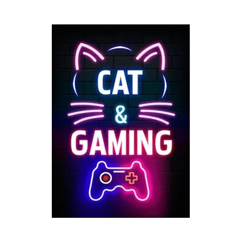 Nordic Cats And Gaming Neon Art Posters and Prints Canvas Painting Wall Pictures for Boys Game Room Wall Decor Home Decor