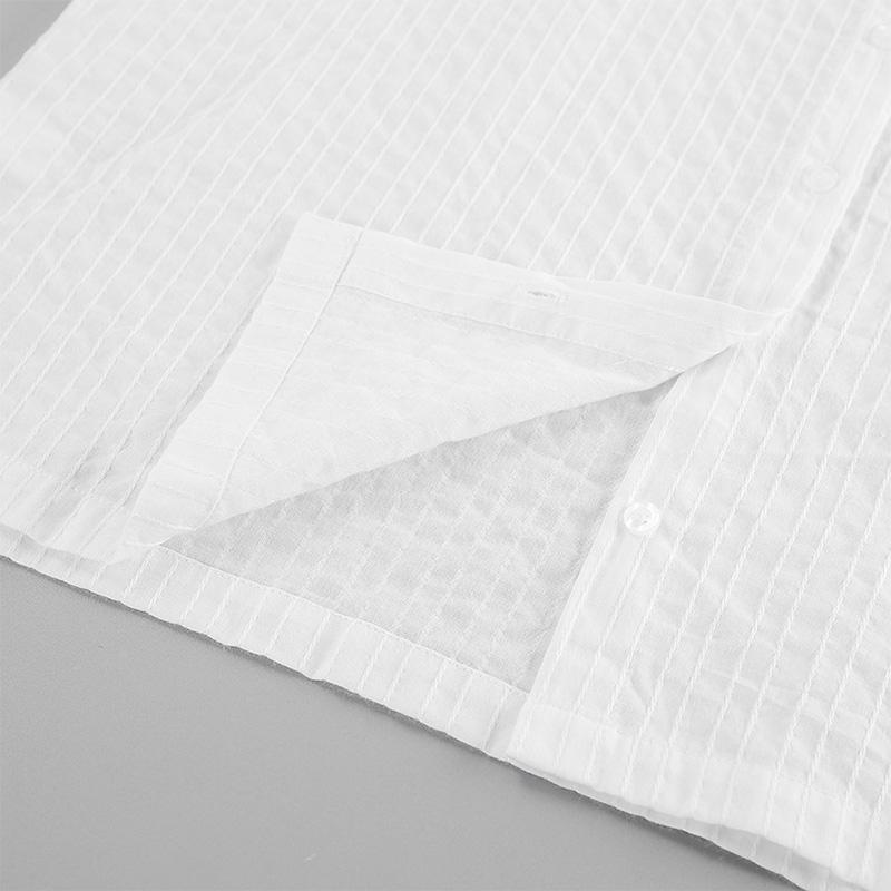 White Cotton Women's Clothes Casual Short Pants Set 2025 Summer New Women Jacquard Fashion Loose Long Sleeve Shirt & Shorts Set