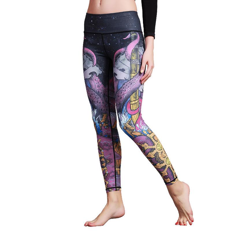 New printed yoga nine-point pants quick-drying outdoor running fitness pants sports tight elastic pants women