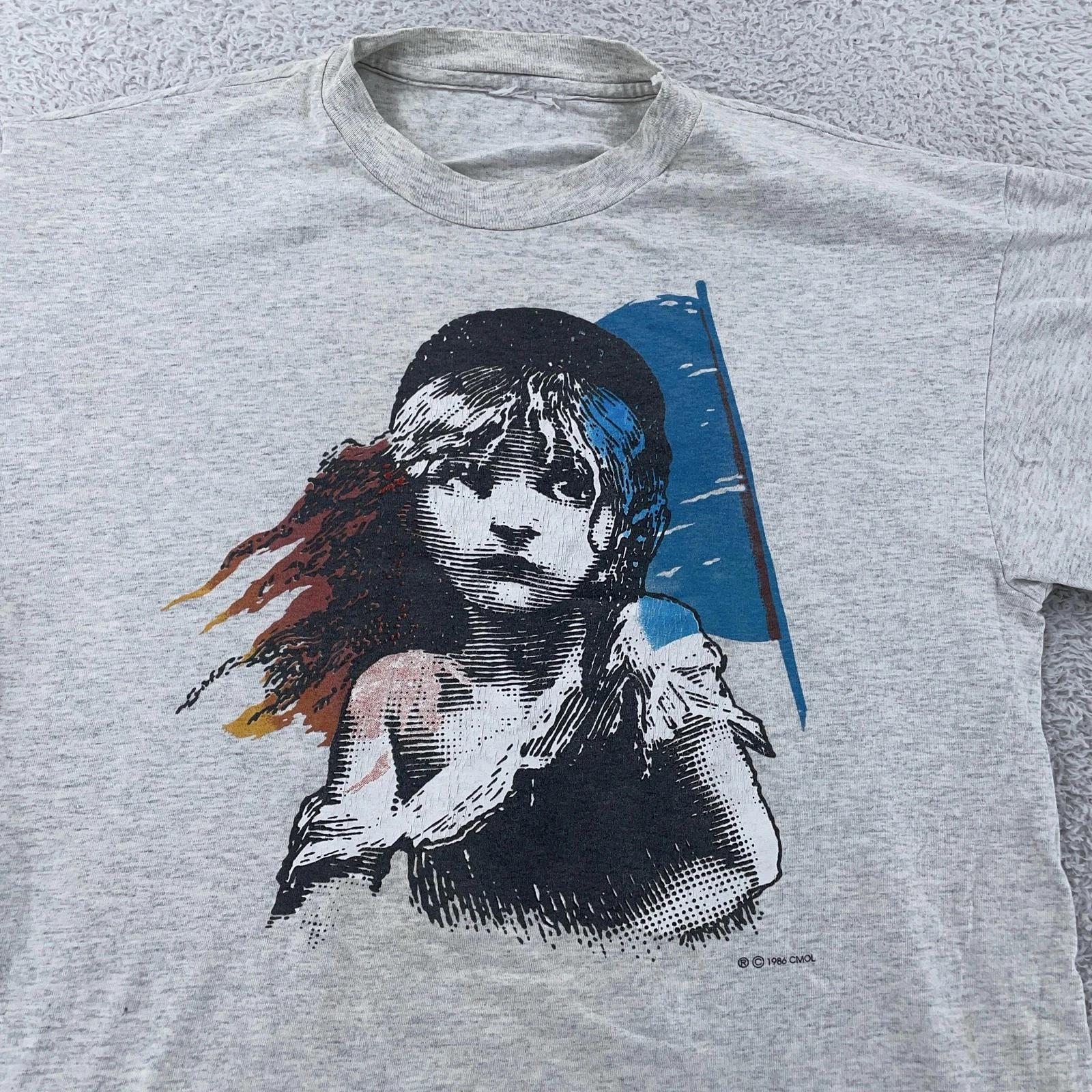 Винтажная футболка 80-х Les Miserables Бродвейский мюзикл Мужская L Серая Двусторонняя с принтом L