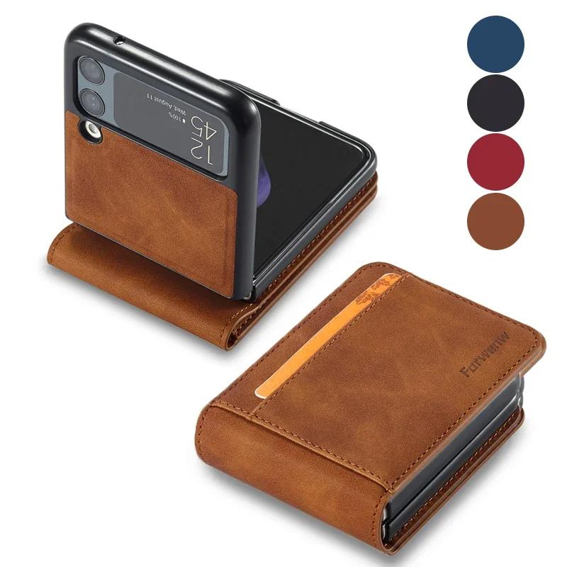 Luxury Leather Wallet Case For Samsung Galaxy Z Flip 6 5 4 3 Cover Cards Slot Holder Business Phone Bag Flip3 Flip4 Pocket Funda