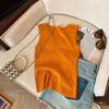 Women's Pink Bow V-neck Knit Vest, Summer Style Pleated Camisole, Super Stylish Sleeveless Top