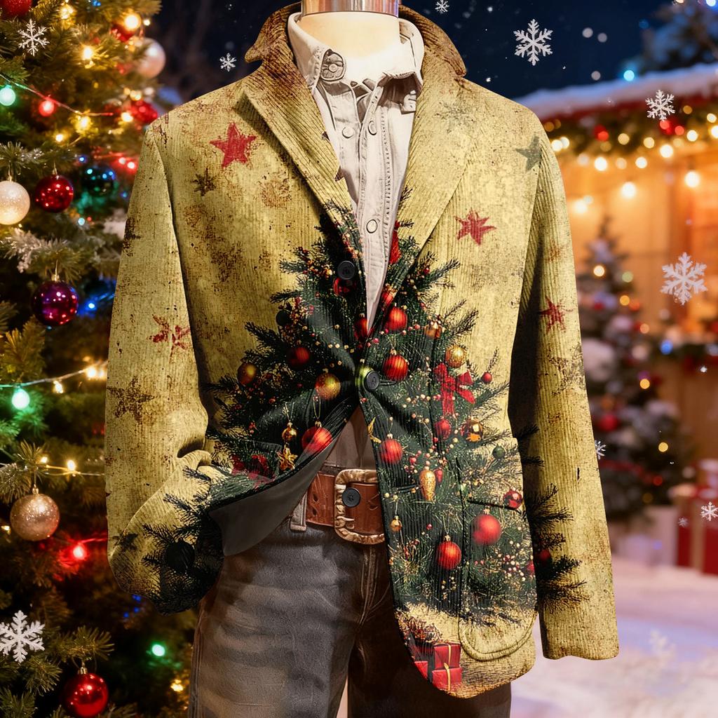 Men's Ugly Christmas Corduroy Warm Pocket Suit Jacket Cardigan Men's Casual Suit