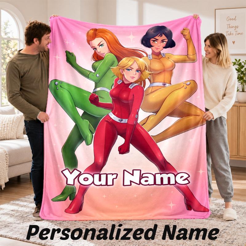 Custom Name Totally Spies Flannel Throw Blanket Personalized Text Soft Blanket Bed Sofa Gift