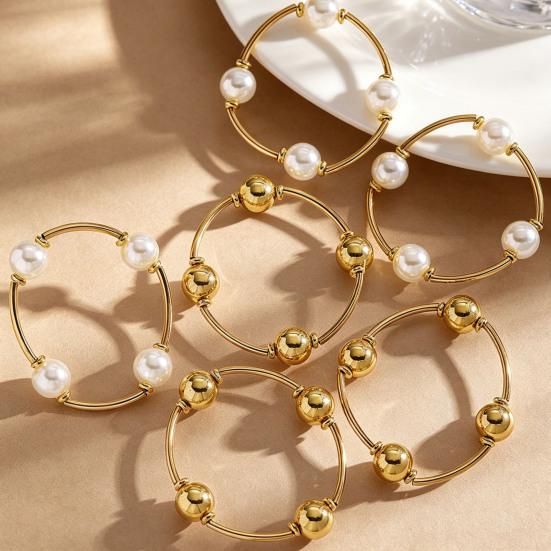 3Pcs Women Bracelet Adjustable Opening Design Imitation Pearl Stacking Bracelet Anti-Fading Alloy Versatile Jewelry