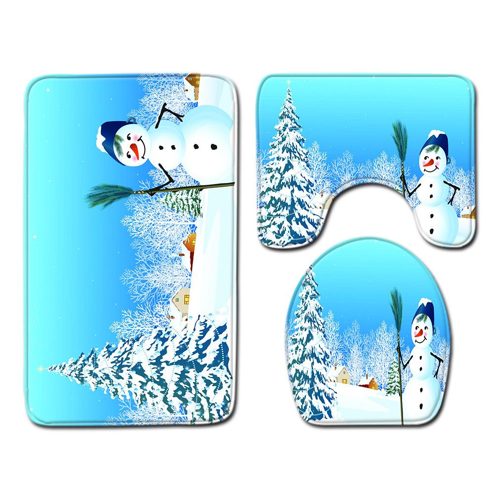Christmas Bathroom Floor Mat Toilet Three-Piece Set