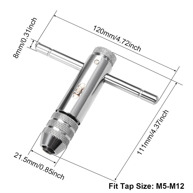 

Adjustable T-Handle Ratchet Tap Wrench Tap M3-M8 M5-12 Ratcheting Wrench Screw Holder Male Thread Metric Workshop Hand Tool