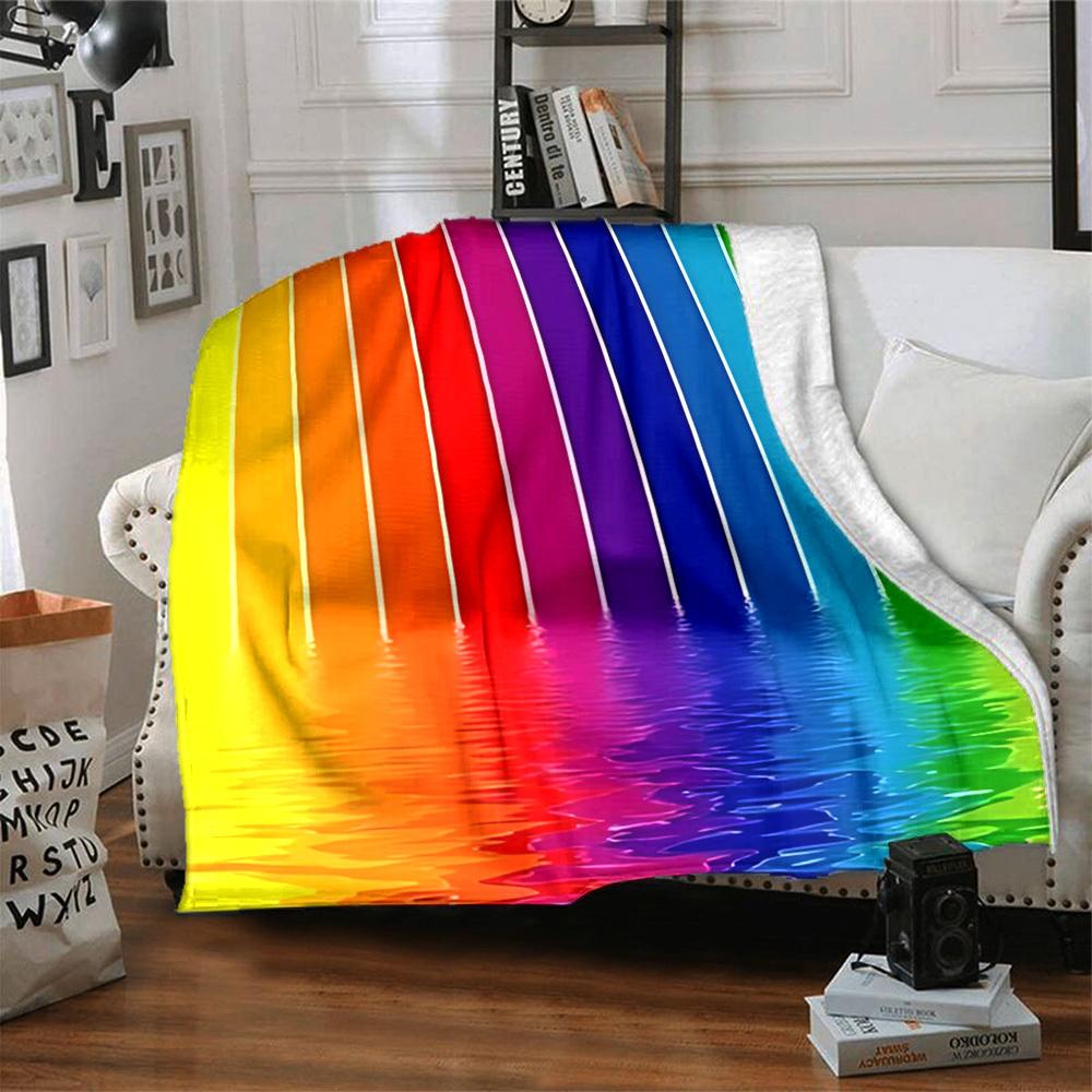 1pc Rainbow Waterfall Lightweight Flannel Blanket, Comfortable and Warm Blanket, for Office and Camping Sofa Bed, Livingroom137