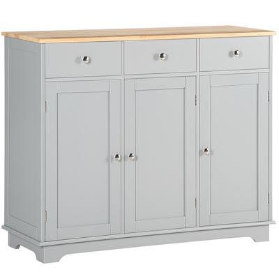 Sideboard with Rubberwood Top and Adjustable Shelves for Dining Room, Kitchen - Grey