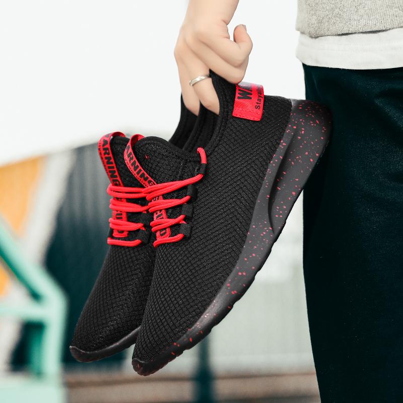 

Мужские кроссовки легкие нескользящие кроссовки на шнуровке прогулочная обувь 47 чёрный/красный