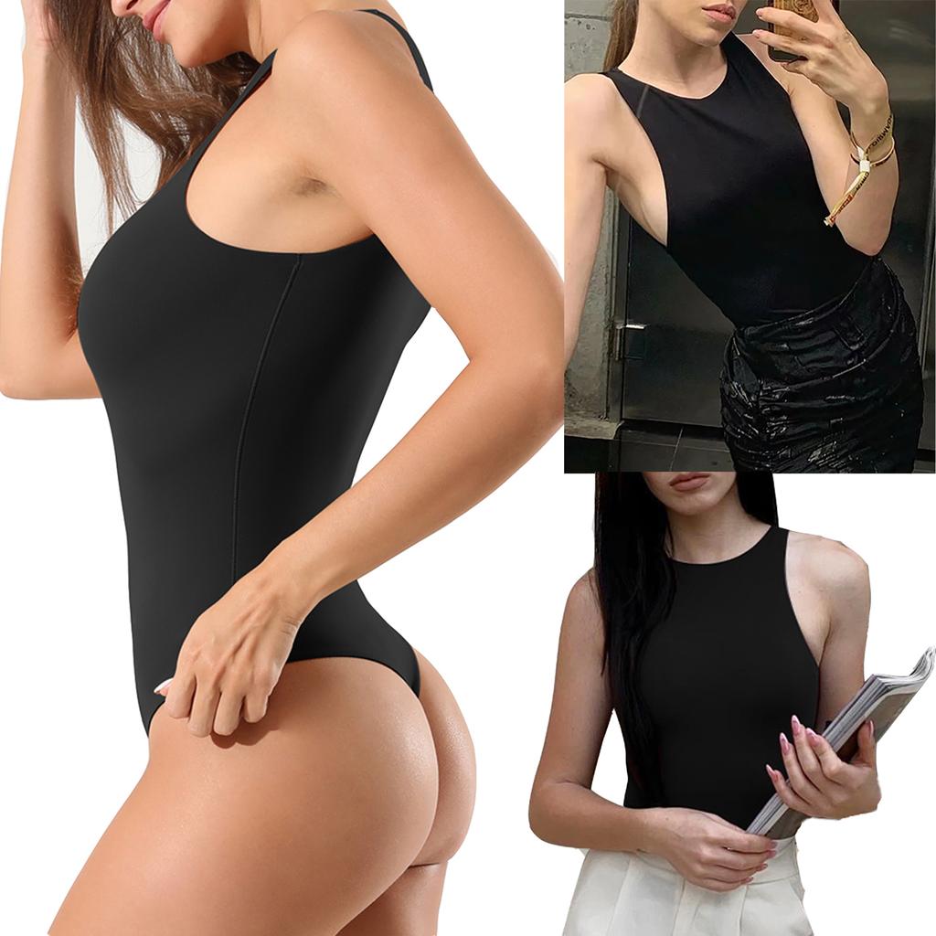 Damskie body bez rękawów, modelujące, typu racerback, body bez rękawów, modelujące, wyszczuplające, stringi, body, trykot, czarny