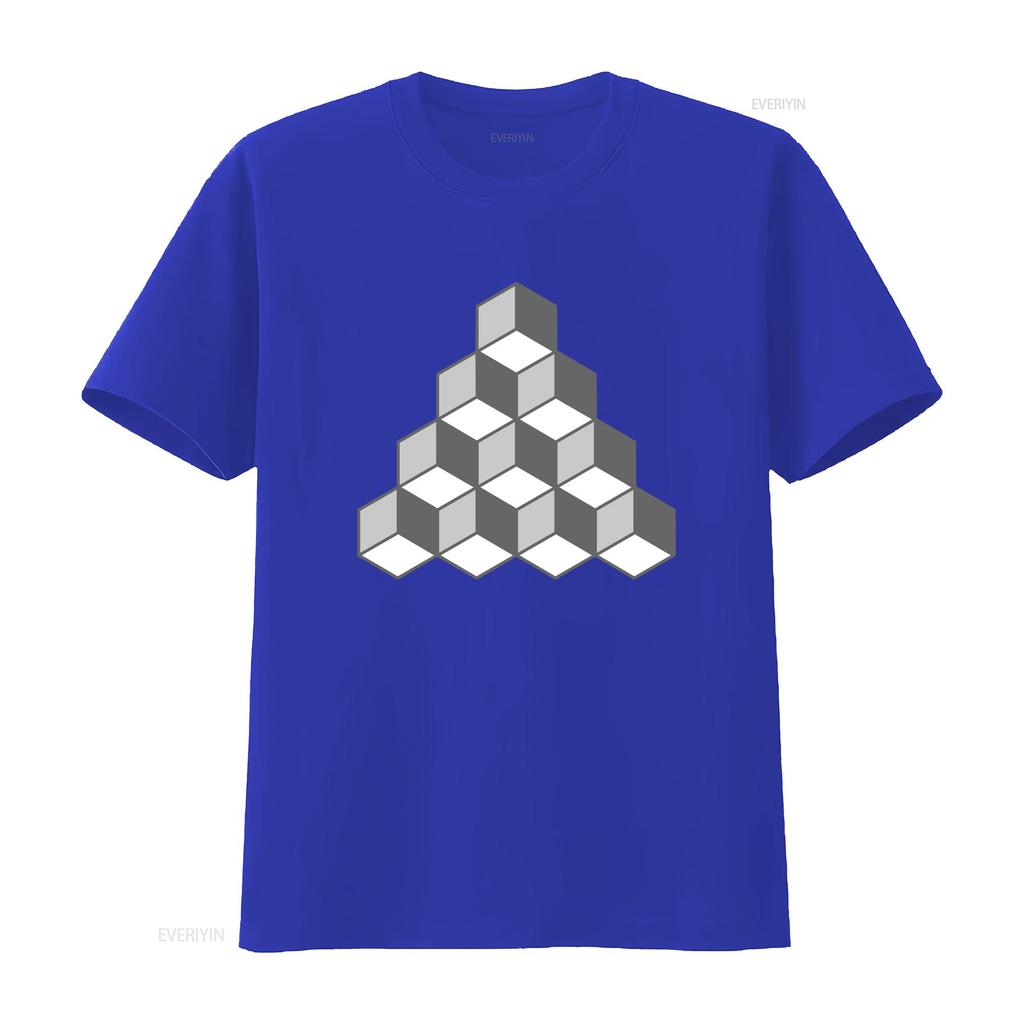Camiseta Fresca con Ilusión Óptica con Bloques de Cubos 3D y Diseño de Escaleras tipo Escher para Top Lavado Vintage Para Uso Diario Unisex